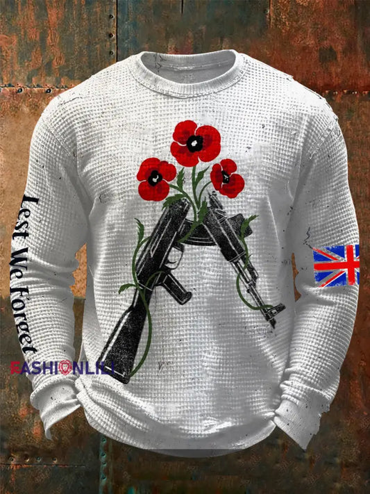 Men’s Lest We Forget Print Waffle Long Sleeve T-Shirt As picture / S
