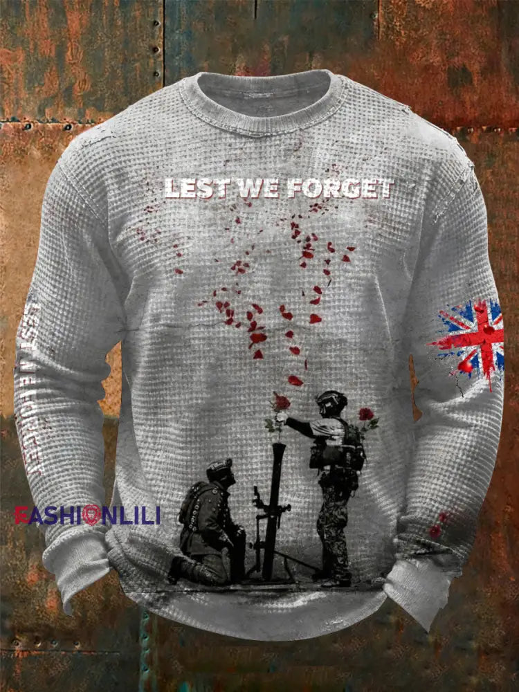 Men’s Lest We Forget Print Waffle Long Sleeve T-Shirt As picture / S