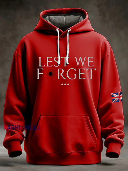 Men’s Lest We Forget Printed Oversized Drop-Shoulder Hoodie with Pockets Red / S