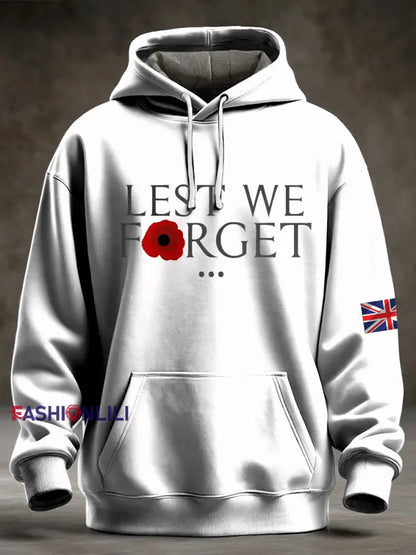 Men’s Lest We Forget Printed Oversized Drop-Shoulder Hoodie with Pockets White / S