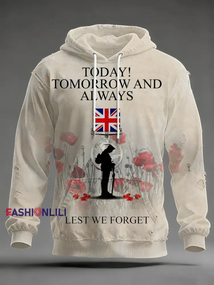 Men’s Lest We The Forget Oversized Drop-Shoulder Hoodie with Pockets Creamy-White / S