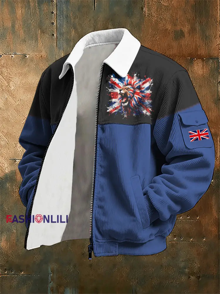 Men’s Lion Flag Print Jacket Blue / S