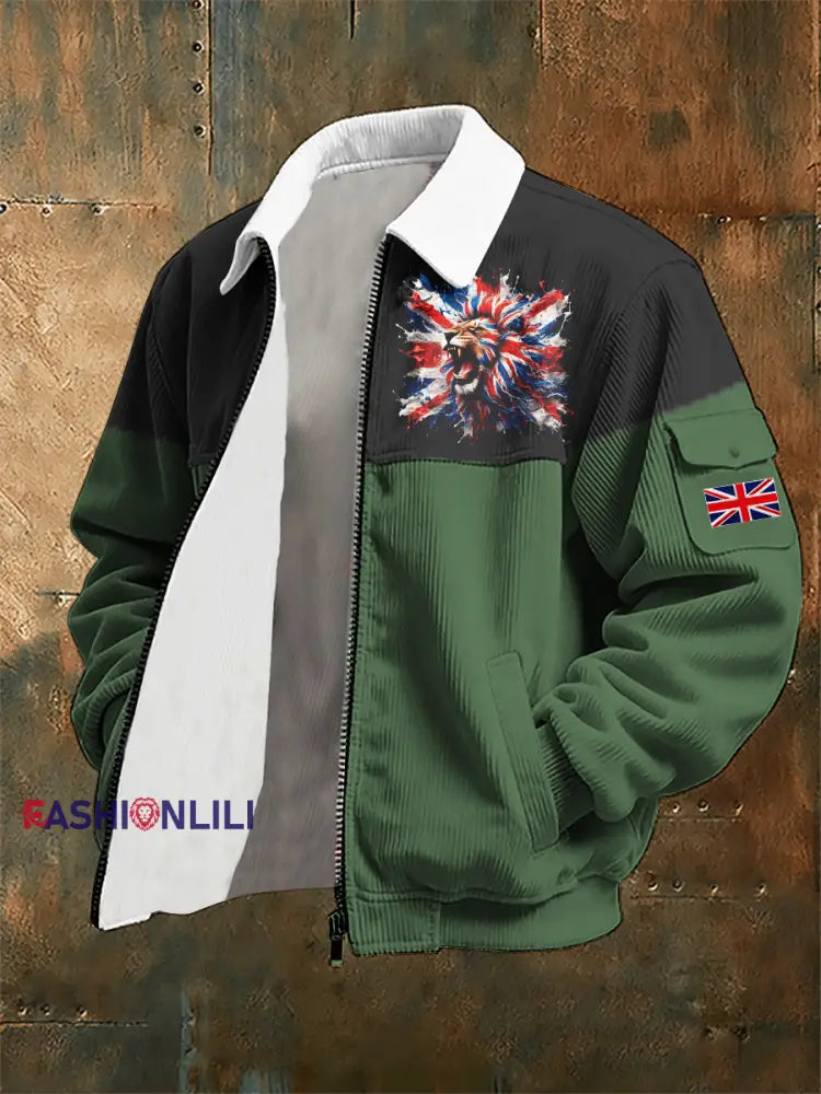 Men’s Lion Flag Print Jacket Green / S