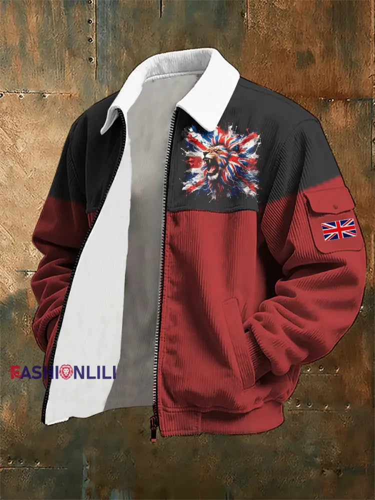 Men’s Lion Flag Print Jacket Red / S