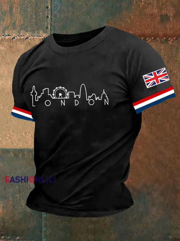 Men’s London England Flag Ptinted Short Sleeve T-shirt Black / S