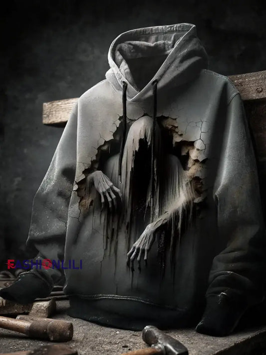 Men’s Loose Halloween Printed Long Sleeve Sweatshirt Hoodie As picture / S