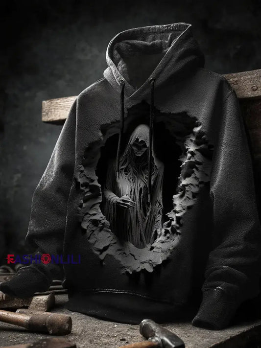 Men’s Loose Halloween Printed Long Sleeve Sweatshirt Hoodie As picture / S
