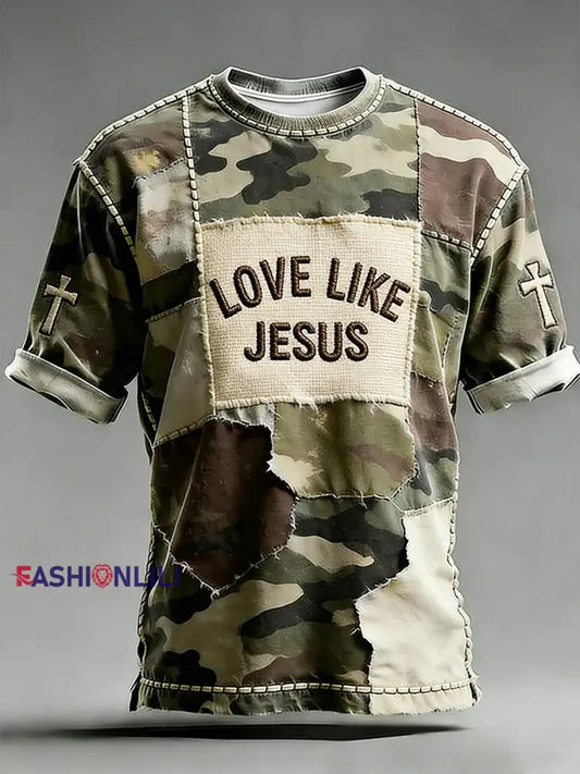 Men’s Love Like Jesus Cross Print Short Sleeve T-shirt As picture / S