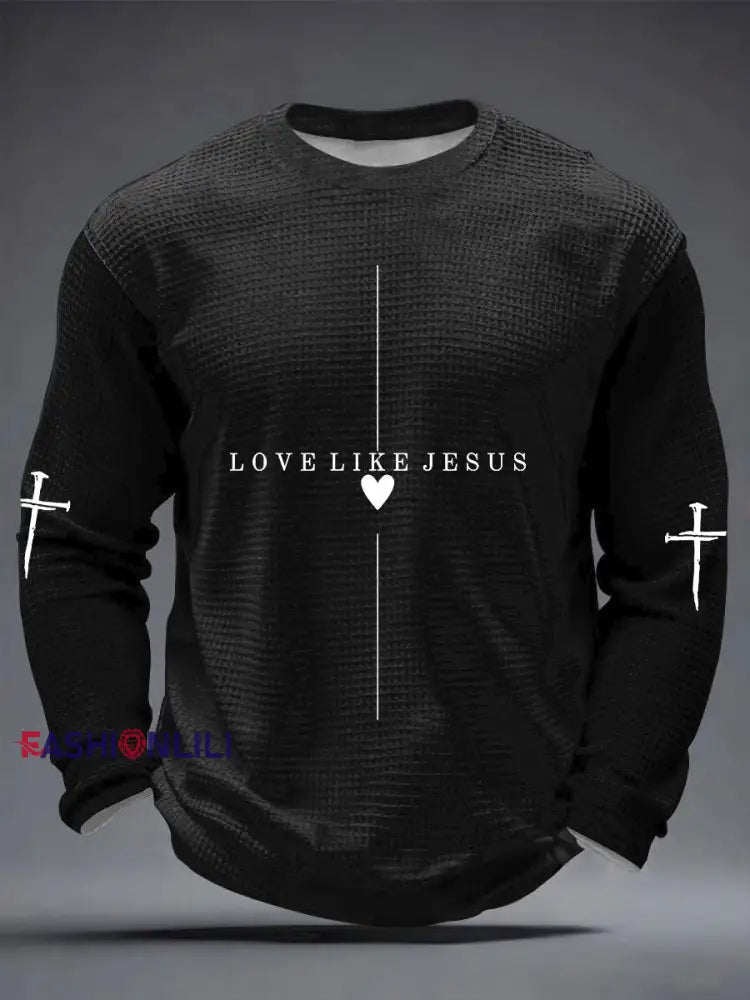 Men’s Love Like Jesus Waffle Long Sleeve T-Shirt Black / S