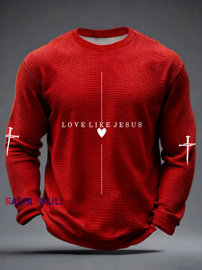 Men’s Love Like Jesus Waffle Long Sleeve T-Shirt Red / S