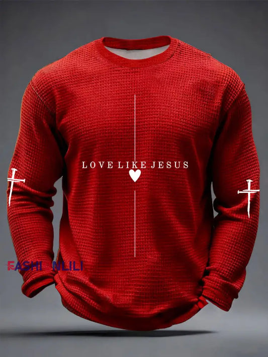 Men’s Love Like Jesus Waffle Long Sleeve T-Shirt Red / S