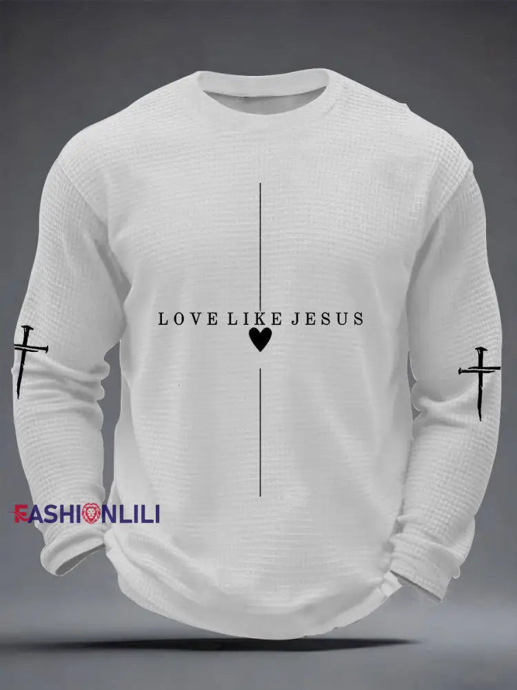 Men’s Love Like Jesus Waffle Long Sleeve T-Shirt White / S