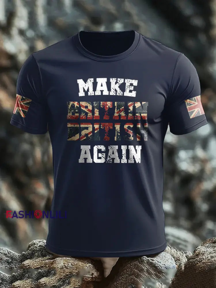 Men’s Make Britain British Again Printed T-shirt Navy Blue / S