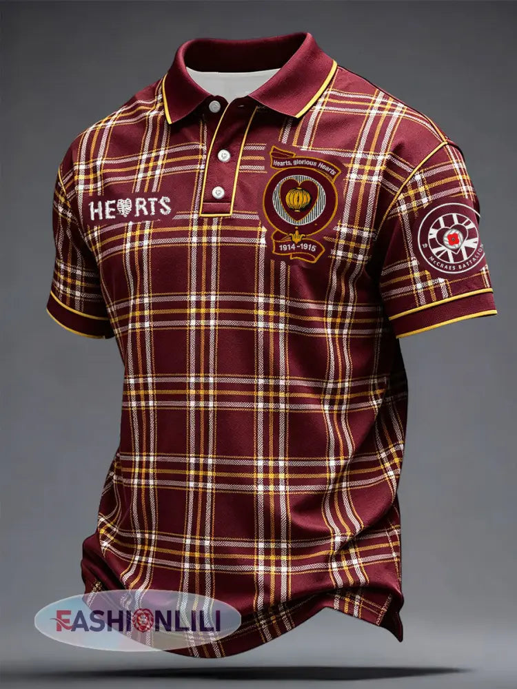 Men’s Maroon Hearts Football Lover McCrae’s Battalion Printed Casual Tops - Deep Red / S