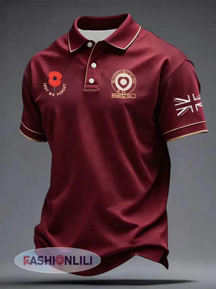 Men’s Maroon Hearts Football Lover McCrae’s Battalion Printed Casual Tops - Deep Red / S