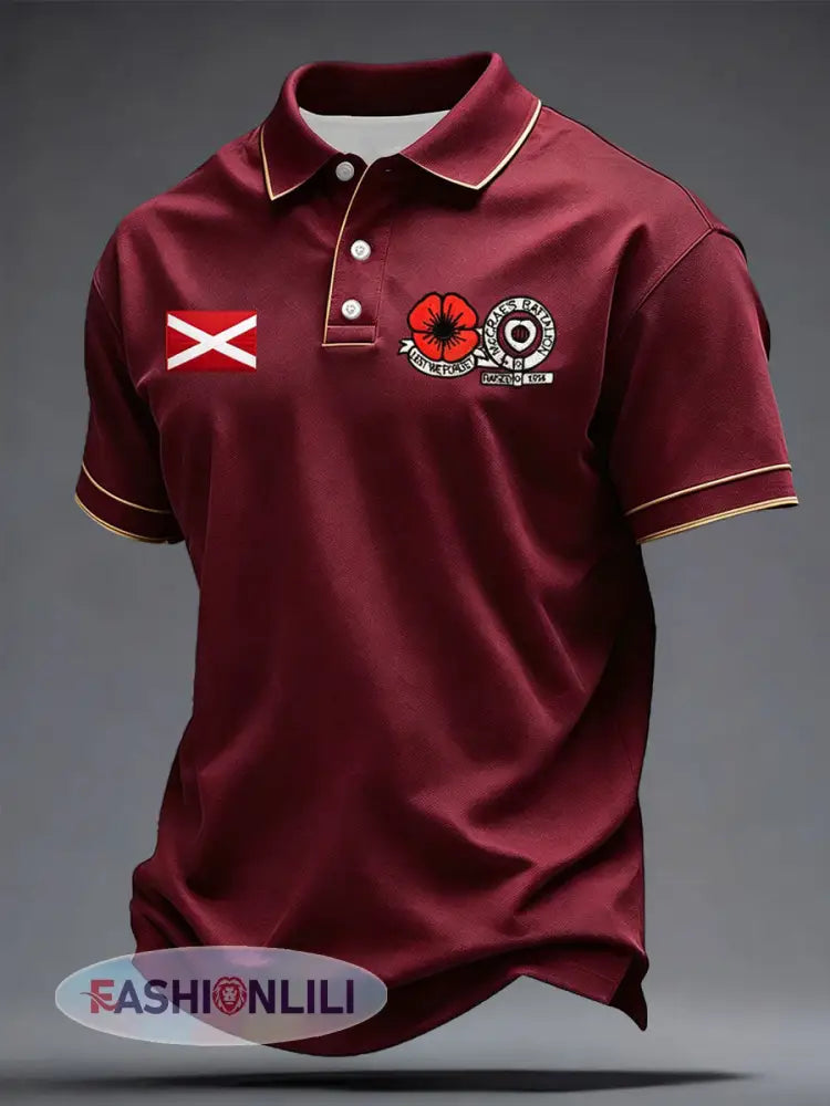 Men’s Maroon Hearts Football Lover McCrae’s Battalion Printed Casual Tops - Deep Red / S