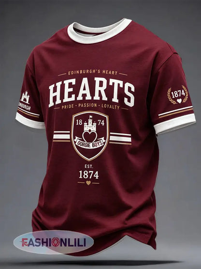 Men’s Maroon Hearts Football Lover Printed T-shirt - Deep Red / S