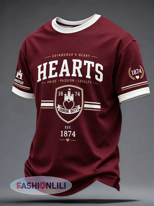 Men’s Maroon Hearts Football Lover Printed T-shirt - Deep Red / S
