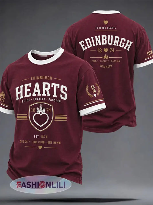 Men’s Maroon Hearts Football Lover Printed T-shirt - Deep Red / S