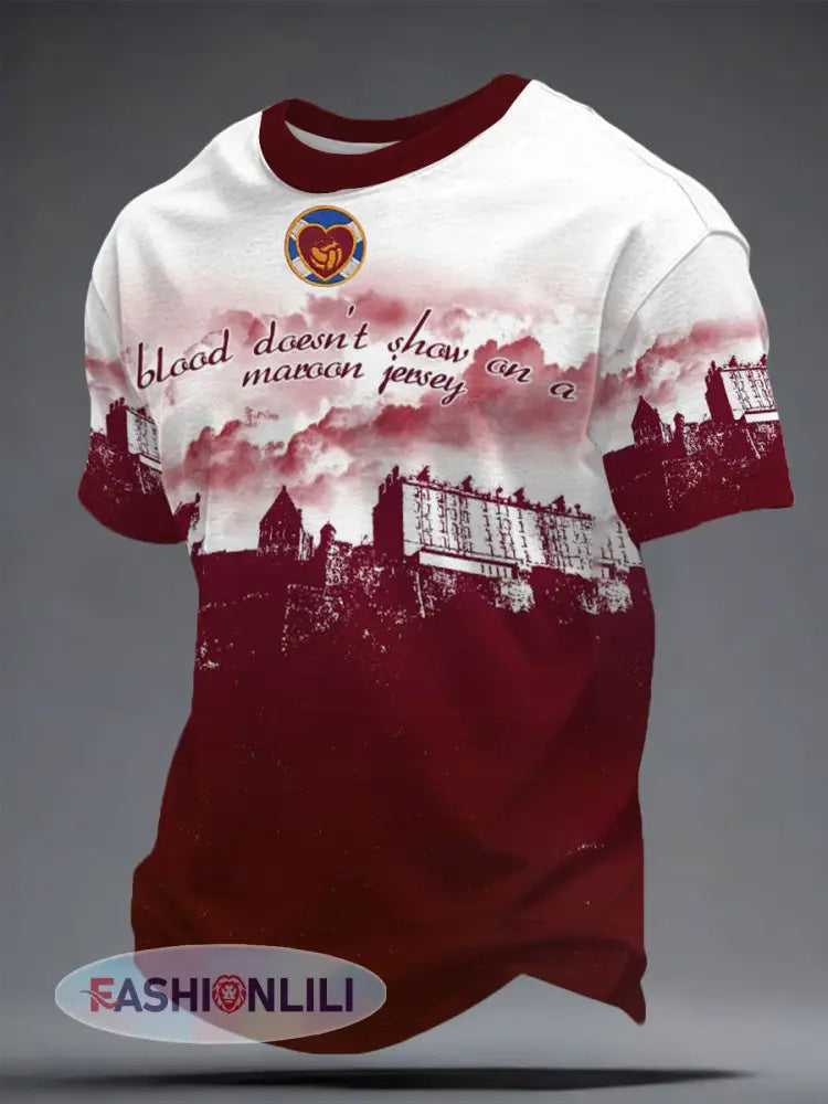 Men’s Maroon Hearts Football Lover Printed T-shirt - Deep Red / S