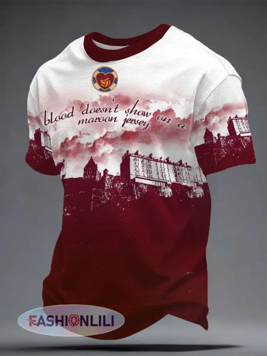 Men’s Maroon Hearts Football Lover Printed T-shirt - Deep Red / S