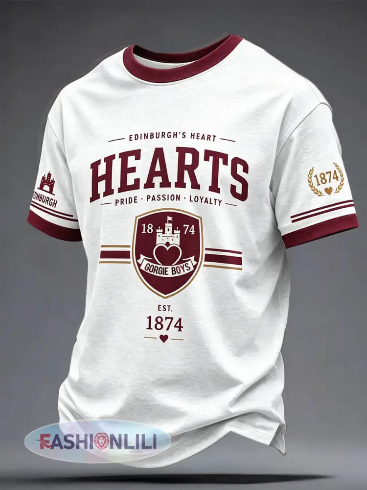 Men’s Maroon Hearts Football Lover Printed T-shirt - White / S