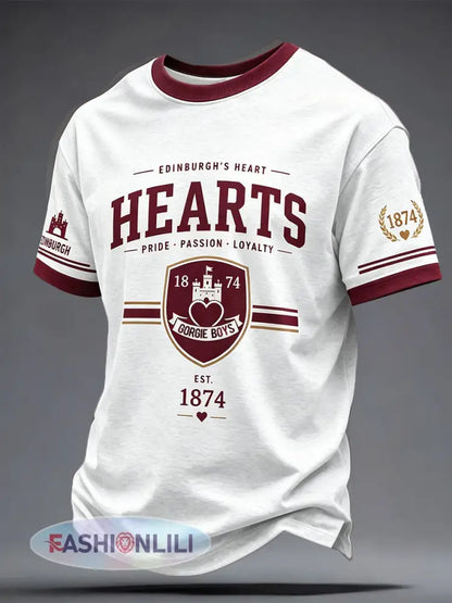 Men’s Maroon Hearts Football Lover Printed T-shirt - White / S