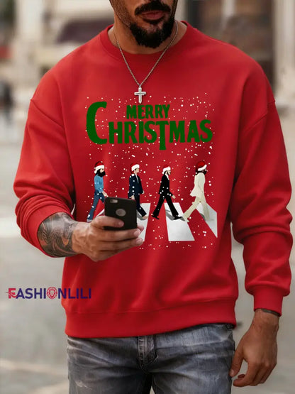 Men’s Merry Christmas Retro Classic Legendary Rock Band Print Casual Sweatshirt Red / S