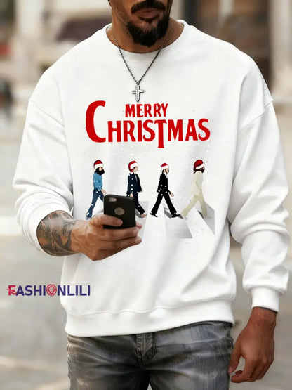 Men’s Merry Christmas Retro Classic Legendary Rock Band Print Casual Sweatshirt White / S