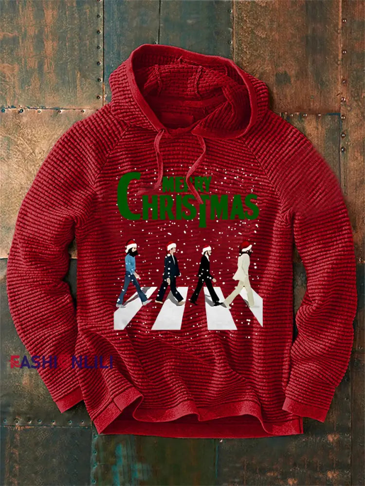 Men’s Merry Christmas Retro Classic Legendary Rock Band Print Gift For Fans Casual Waffle Hoodie Red / S