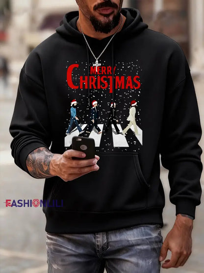 Men’s Merry Chrsitmas Retro Classic Legendary Rock Band Print Gift For Fans Casual Hoodie Black / S