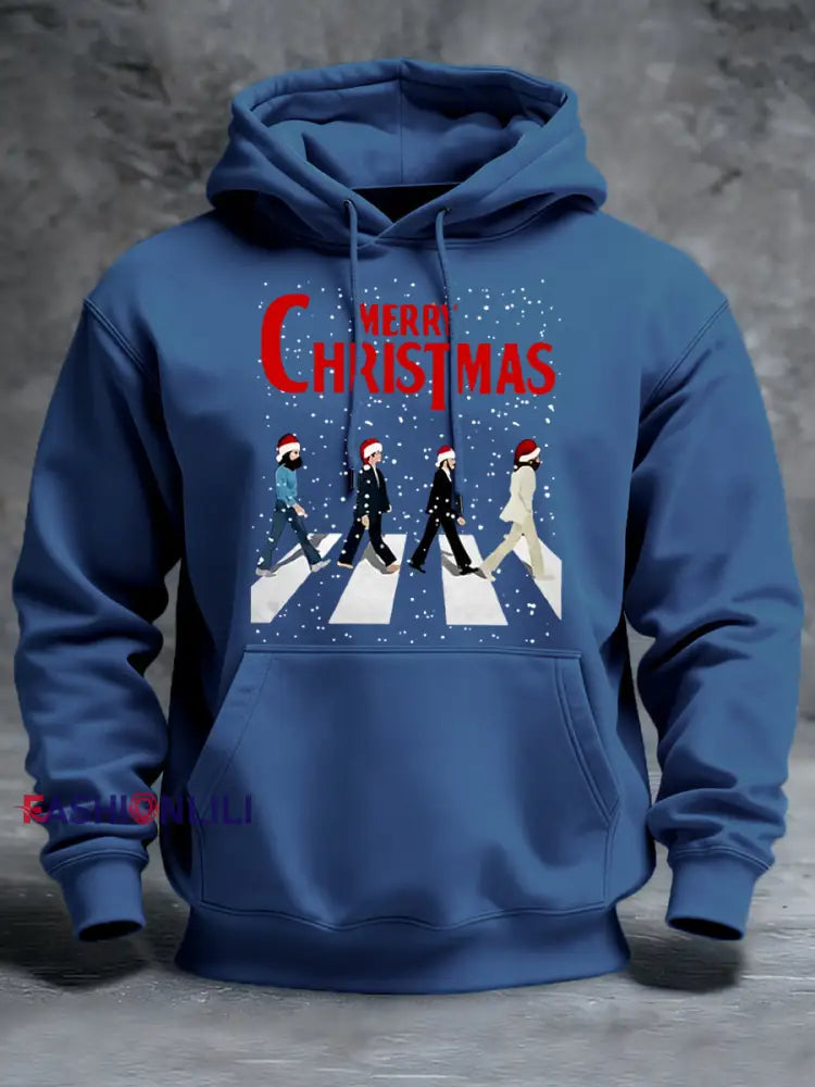 Men’s Merry Chrsitmas Retro Classic Legendary Rock Band Print Gift For Fans Casual Hoodie Blue / S