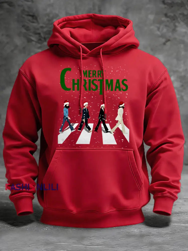 Men’s Merry Chrsitmas Retro Classic Legendary Rock Band Print Gift For Fans Casual Hoodie Red / S