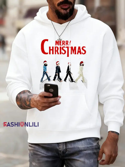 Men’s Merry Chrsitmas Retro Classic Legendary Rock Band Print Gift For Fans Casual Hoodie White / S