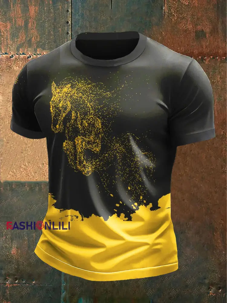 Men’s Minimalist Horse Print Black Casual T-Shirt Black / S