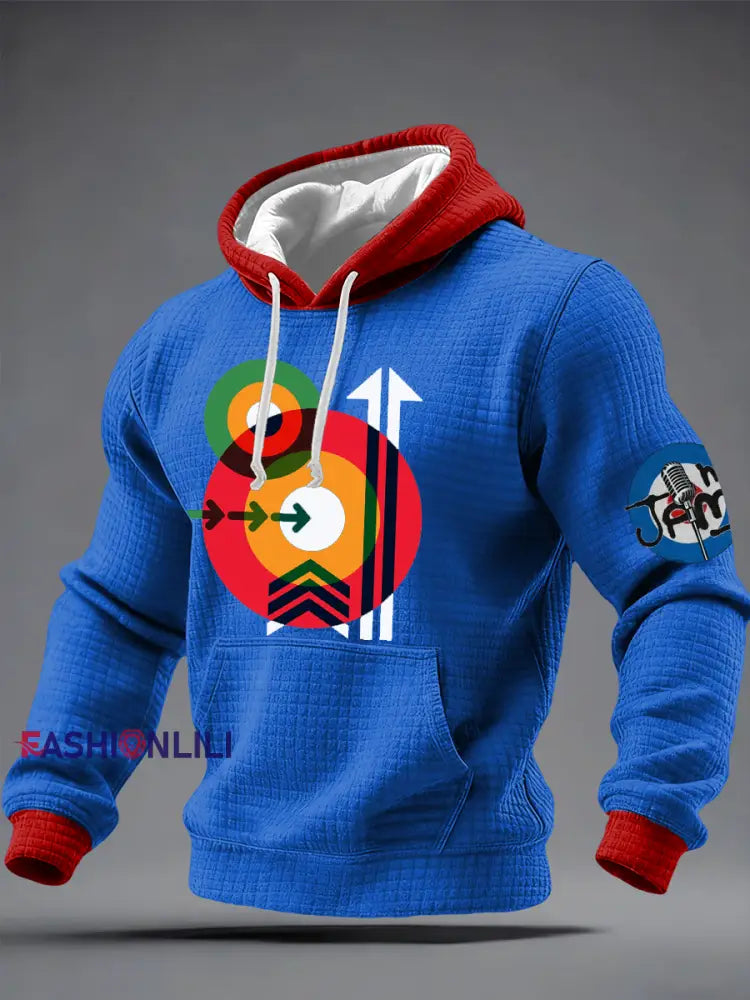 Men’s Mod Target Arrows 60s Pop Art The Jam Checkered Cotton Hoodie Blue / S