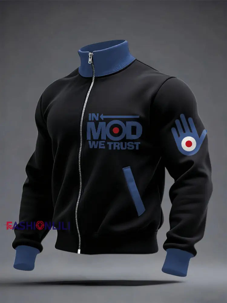 Men’s Modfather UK Music Mods Lover Printed Coat Black / S