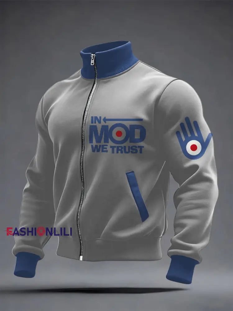 Men’s Modfather UK Music Mods Lover Printed Coat Light Gray / S