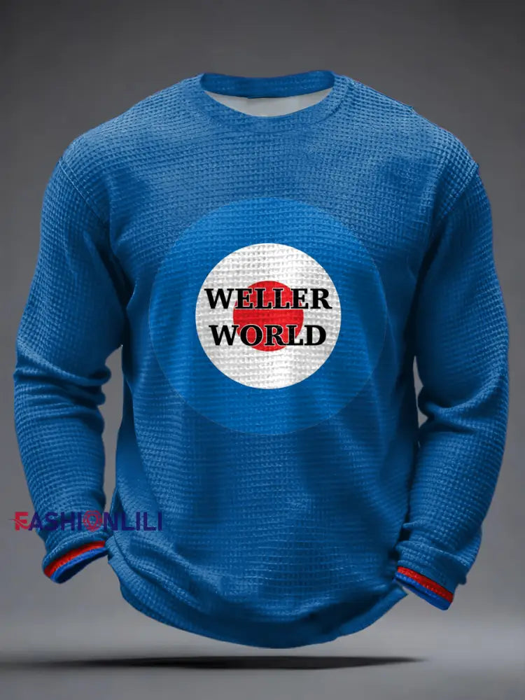 Men’s Modfather UK Music Mods Lover Waffle Long Sleeve T-Shirt Blue / S