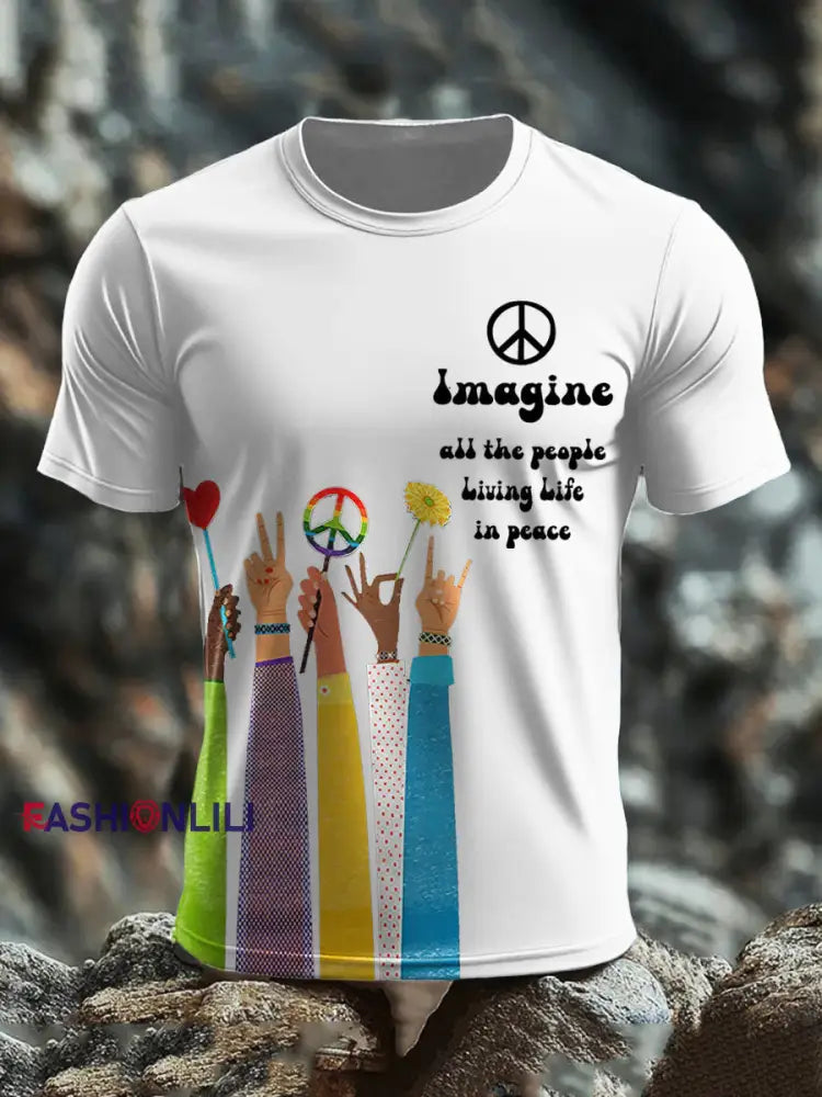 Men’s Music Lover Hippies Printed T-shirt White / S
