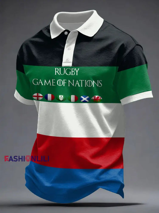 Men’s Nations of Rugby Lover Printed Casual Tops As picture / S
