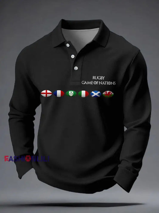 Men’s Nations of Rugby Lover Printed Casual Tops Black / S