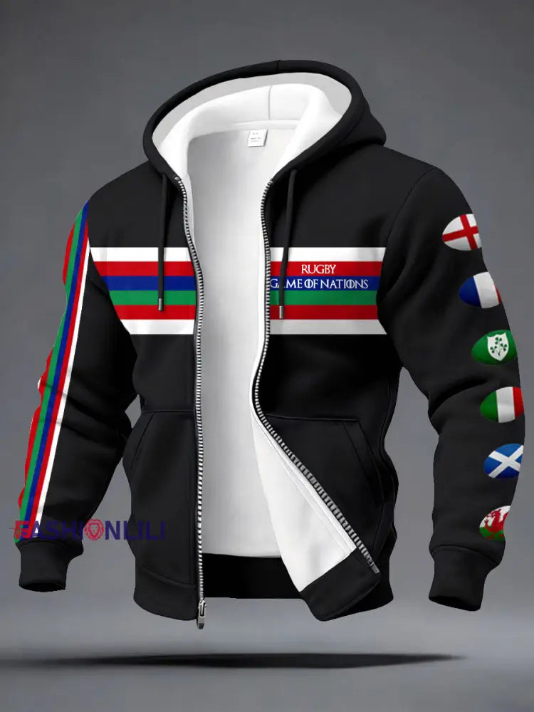 Men’s Nations of Rugby Lover Printed Coat Black / S