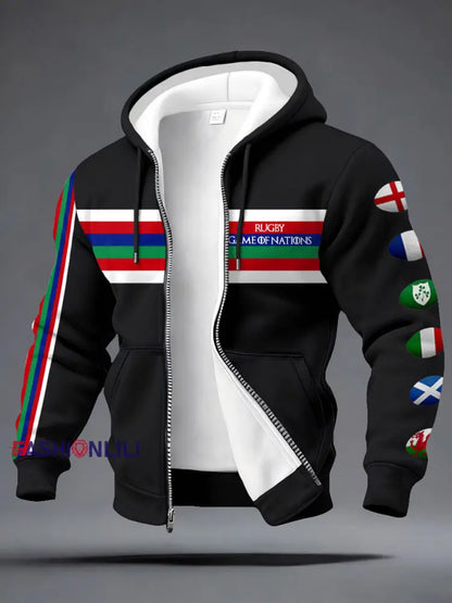 Men’s Nations of Rugby Lover Printed Coat Black / S