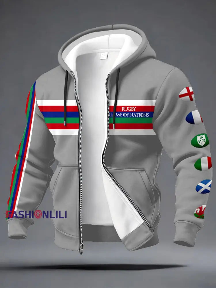 Men’s Nations of Rugby Lover Printed Coat Light Gray / S