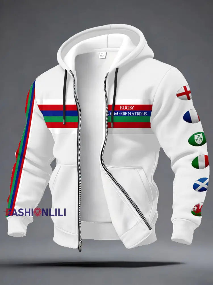 Men’s Nations of Rugby Lover Printed Coat White / S