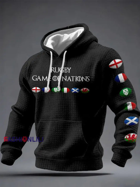 Men’s Nations of Rugby Lover Printed Hoodie Black / S