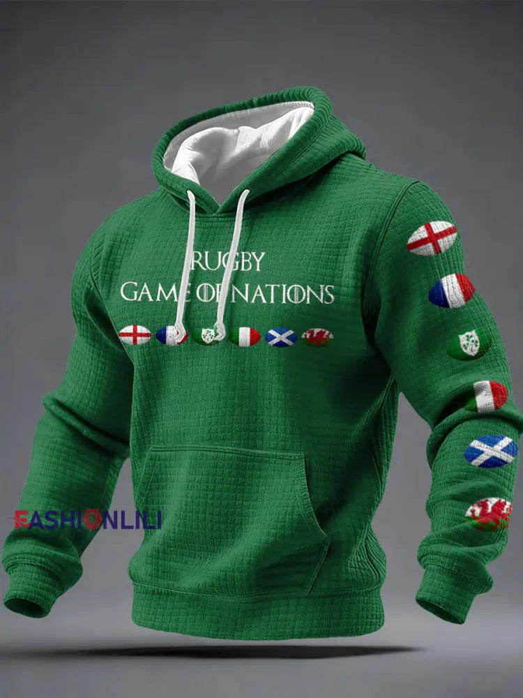 Men’s Nations of Rugby Lover Printed Hoodie Green / S