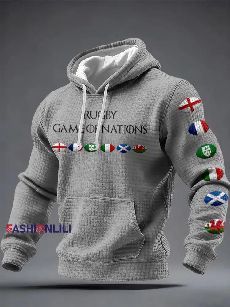 Men’s Nations of Rugby Lover Printed Hoodie Light Gray / S