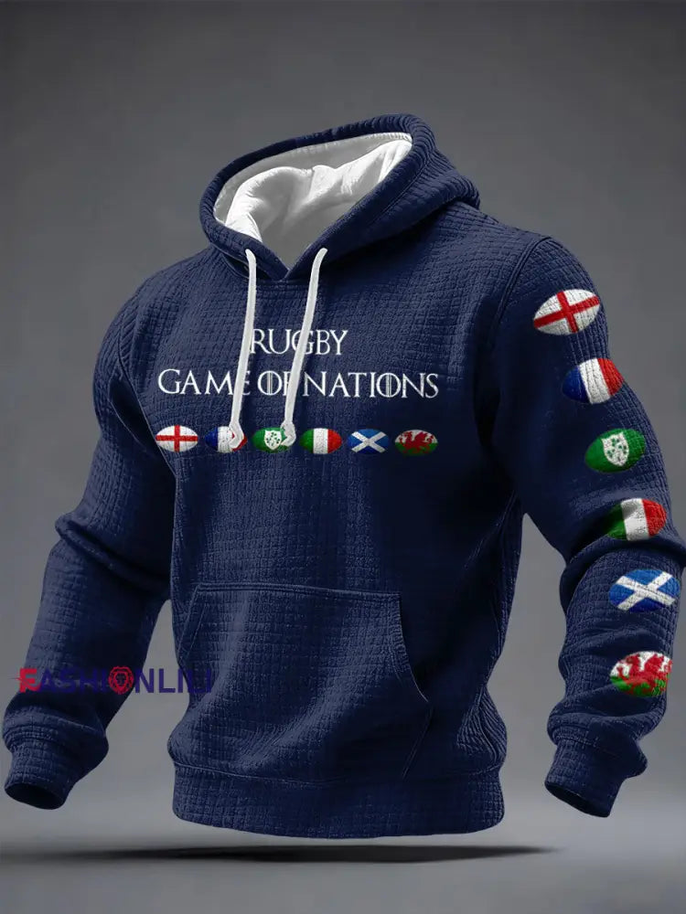 Men’s Nations of Rugby Lover Printed Hoodie Navy Blue / S
